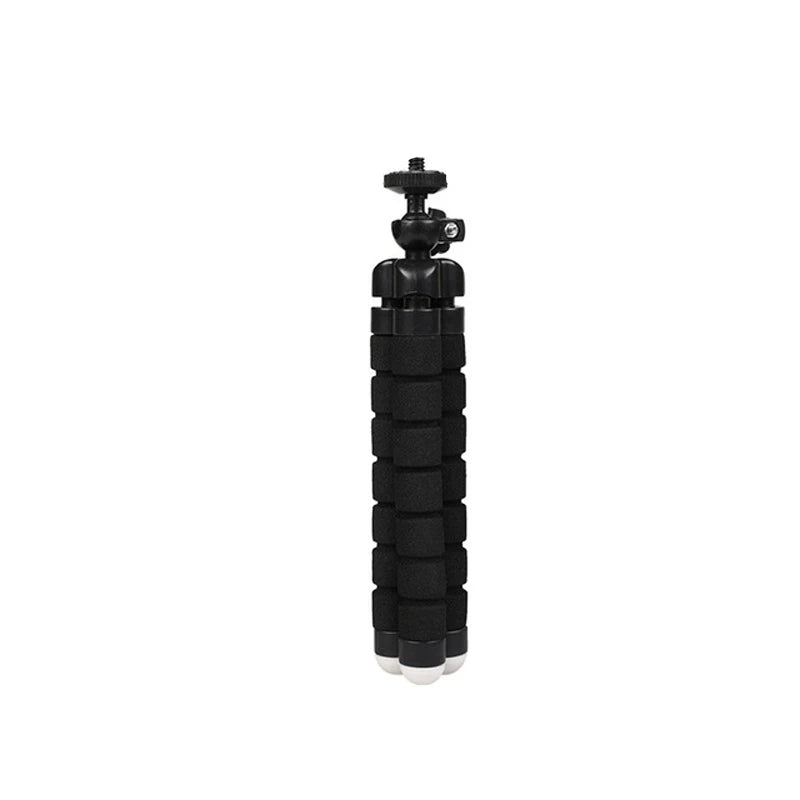 Black flexible tripod with foam-covered legs and a ball head for positioning cameras or phones.