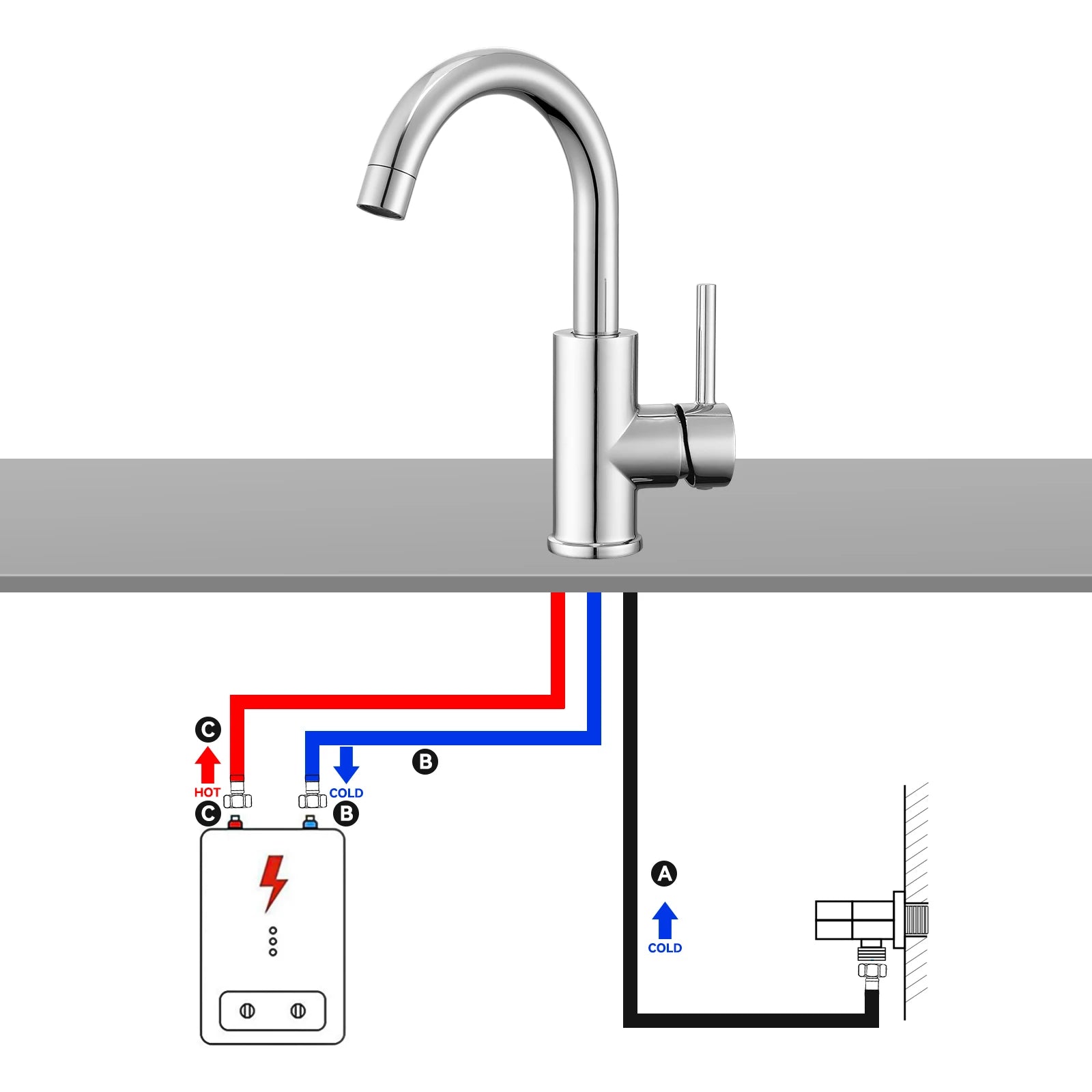 Low-pressure mixer tap – single-handle bathroom mixer tap with a top spout (187 mm) – 360° swivel – for washbasins and small kitchens