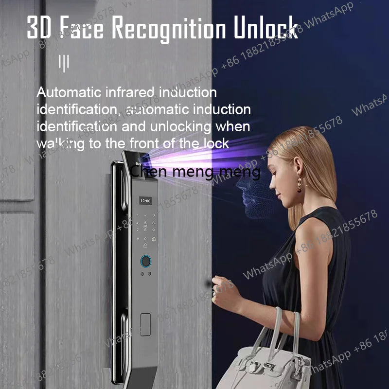 Tuya APP Smart Life APP Control Voice Intercom Smart Lock 3D Face Recognition Fingerprint Password Smart  Door Lock With Camera