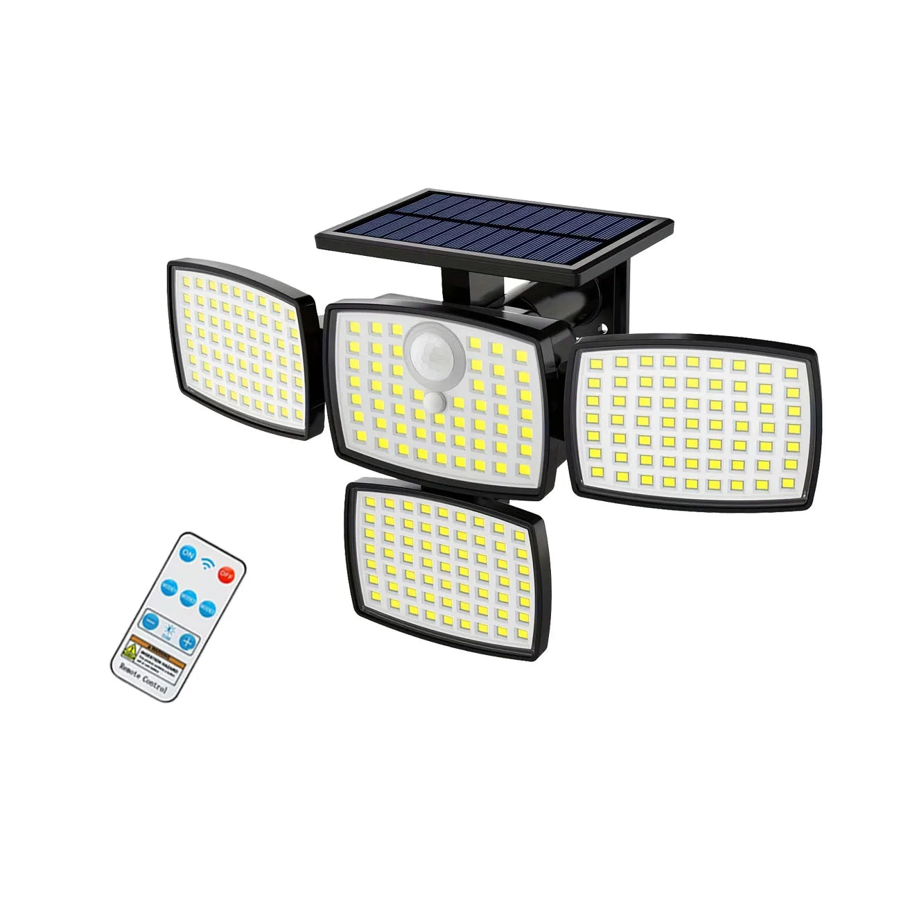 1/2PCS Solar Lights Outdoor with Remote, 4-Head Solar Flood Lamp, IP65 Waterproof Security Street Lights, 3 Modes for Garden