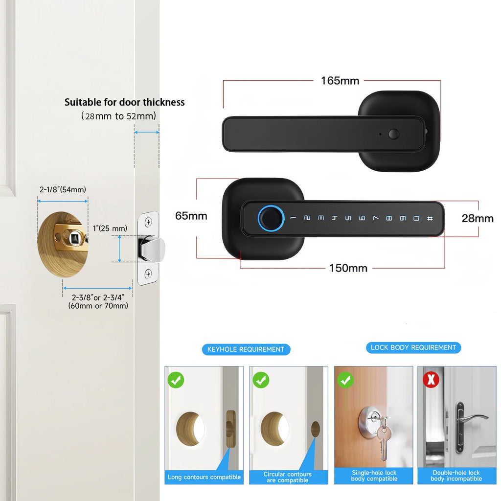 Smart Fingerprint Door Lock with Tuya Bluetooth App Access - Tidesmit Tidesmit