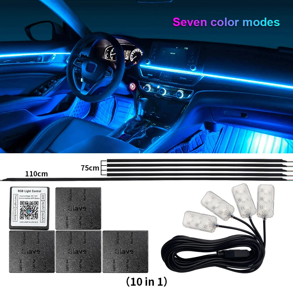 Car Ambient Lighting RGB LED Symphony Atmosphere Lamp by Tidesmit 10 in 1 Not Rainbow Tidesmit