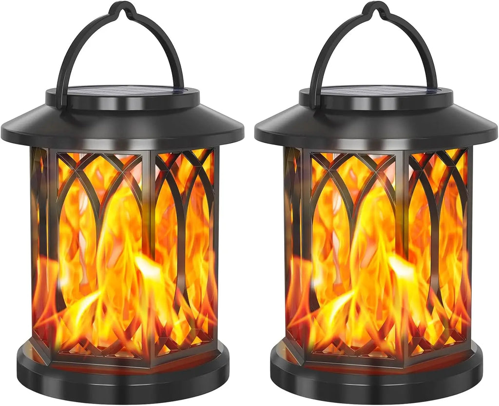 2PCS Solar Flame Hanging Lamp Outdoor Solar Light Garden Waterproof Flame Flickering Effect Christmas Garden Patio Yard Path Light