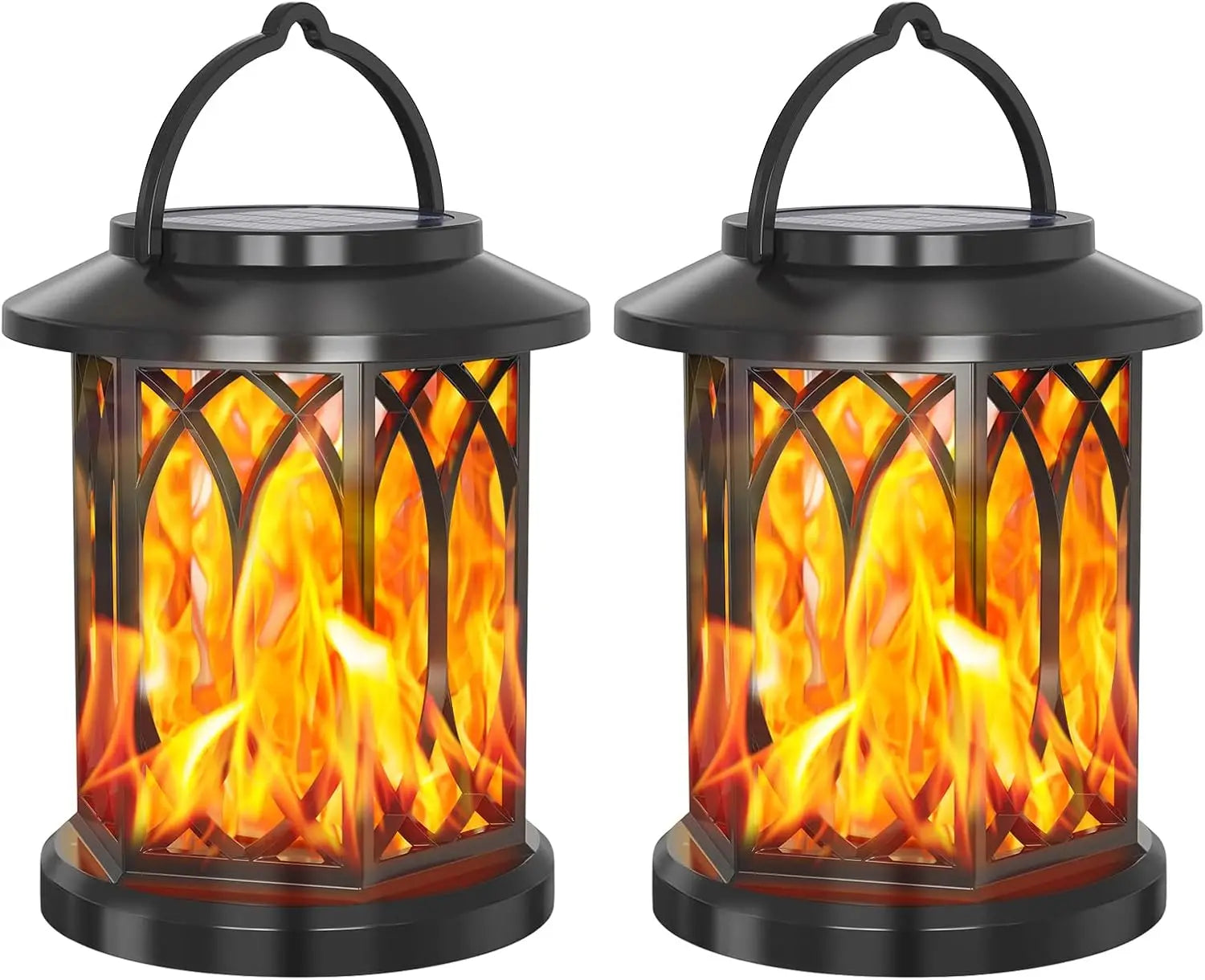 2PCS Solar Flame Hanging Lamp Outdoor Solar Light Garden Waterproof Flame Flickering Effect Christmas Garden Patio Yard Path Light
