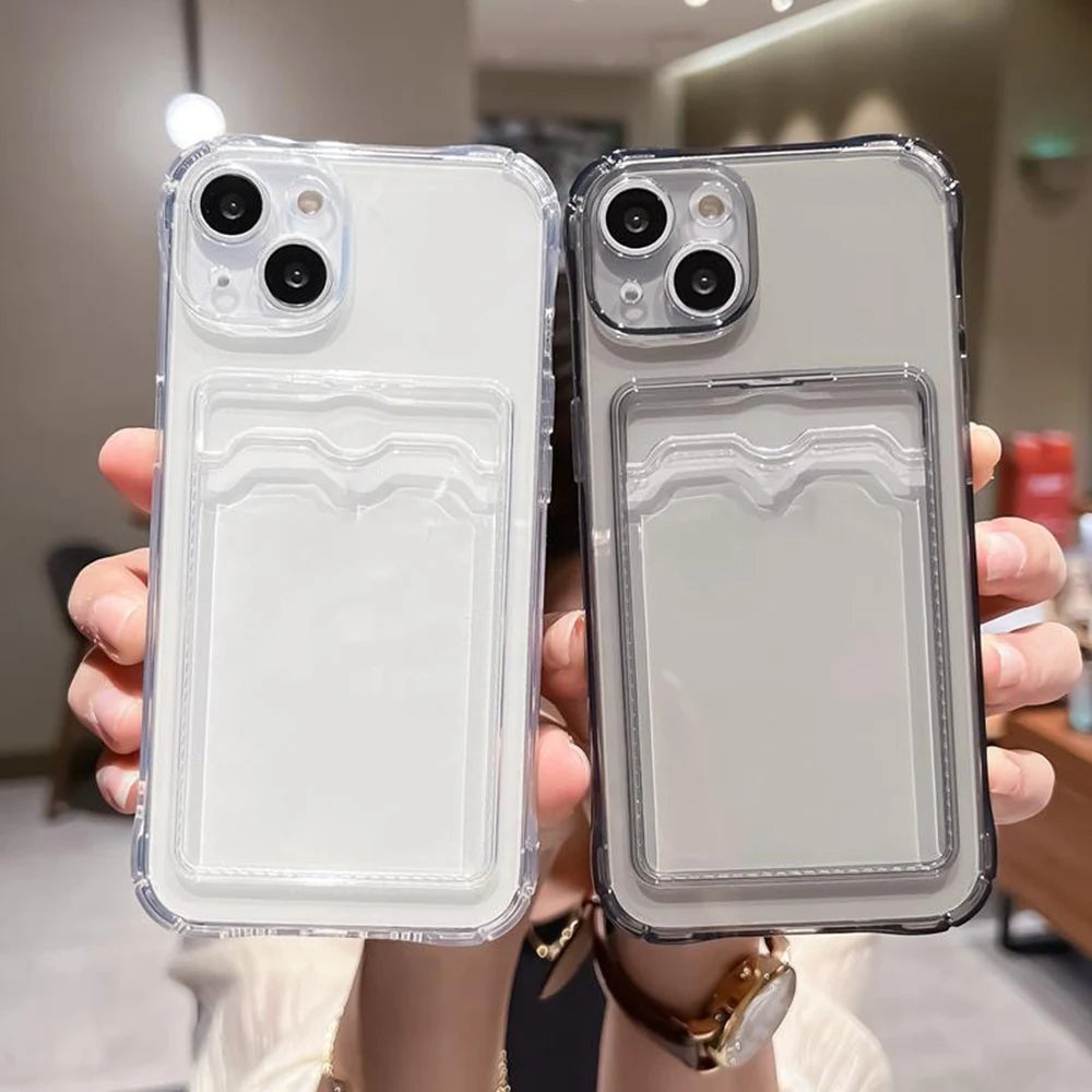 Clear Slim Phone Case with Card Holder for iPhone - Shock-Absorbing Cover Tidesmit