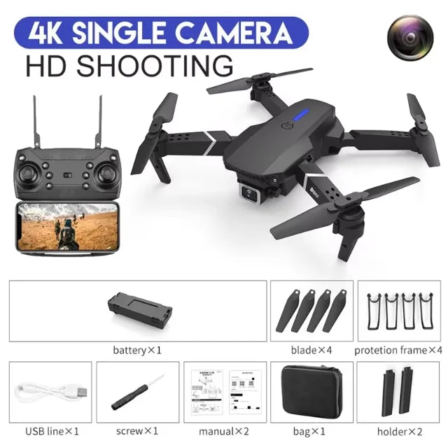 4K WiFi FPV Camera Drone - Foldable RC Quadcopter with HD Lens Black-1 Camera-1B Tidesmit