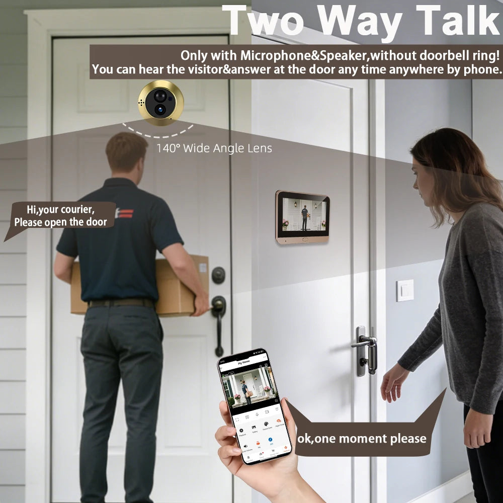 Tuya Smart Two Way Audio Door Eye Viewer With 3MP Camera Tuya 140 Degree Wide Angle Night Vision Video Door Phone Intercom