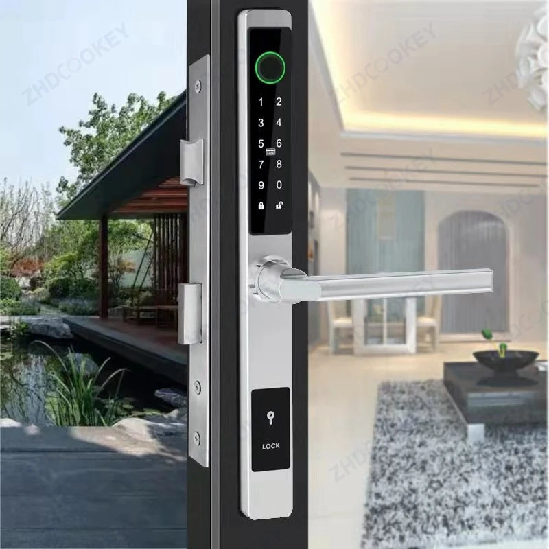 ZHDCOOKEY Biometric Digital Door Lock  Waterproof TTLock APP BLE Fingerprint RFID Card Password Aluminum Sliding Door Smart Lock