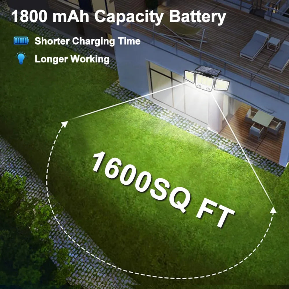 Solar Lights Outdoor 3 Heads Motion Sensor 286/236LED Security Flood Lights Waterproof 3 Modes Wall Lamp for Garden Patio Yard