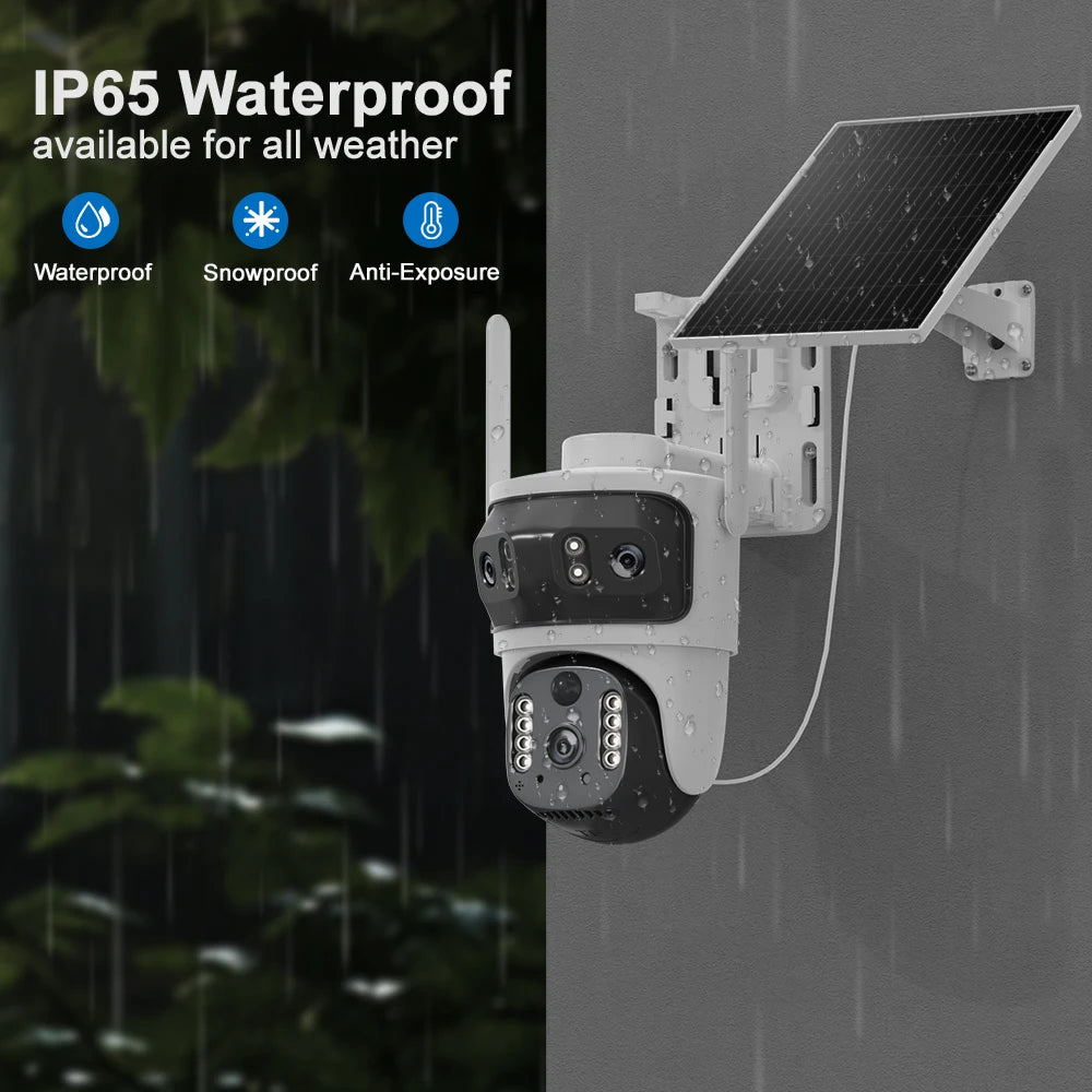 V380 Security Camera 3 Lens 12MP HD 4G Wireless Outdoor Automatic Tracking Humanoid PIR AI Detection 10000mAh PTZ Camera