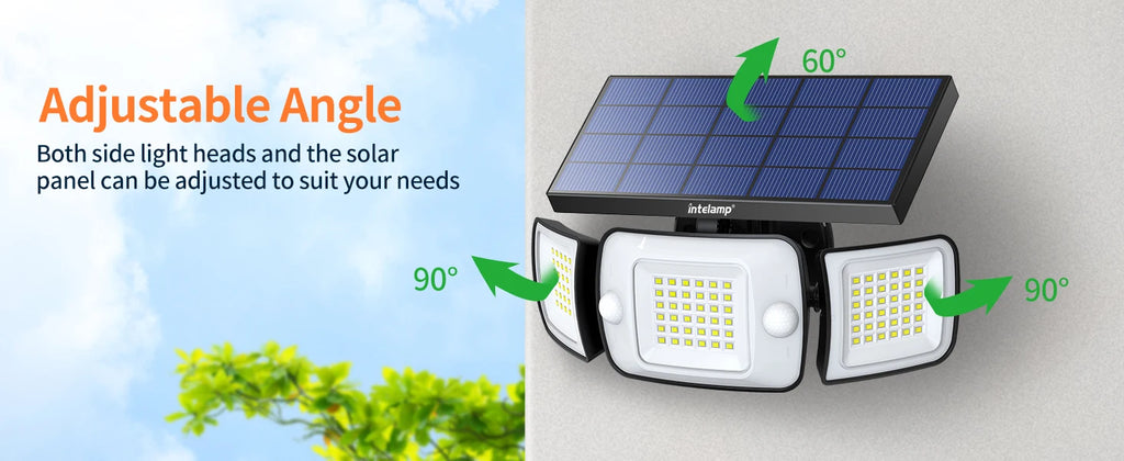 Intelamp Outdoor Solar Lights 4000mAh Battery With Two Motion Sensor 1200LM Bright IP65 Wall Lamp For Garden Yard Path Garage