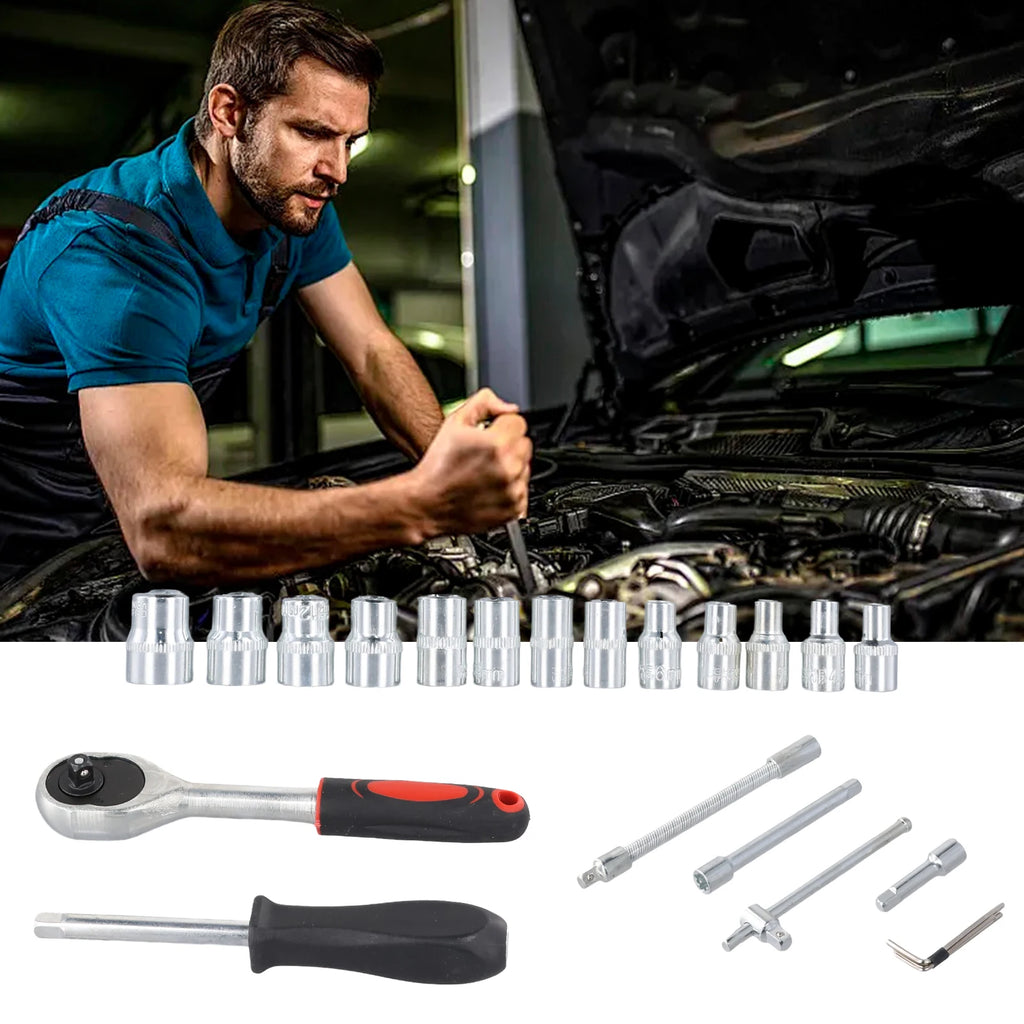 Podofo Auto Repair Socket Set 46pcs Professional Ratchet Wrench Pawl Spanner Screwdriver Tool Kit for Metalworking 1/4" Socket Spanner Ratcheting Screwdriver Ratcheting Screwdriver