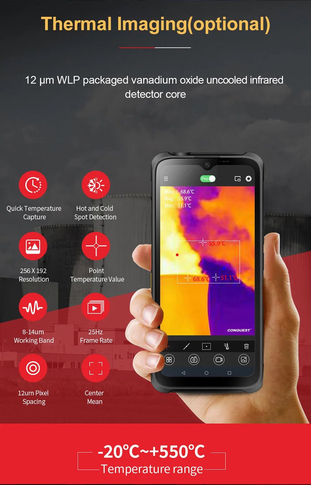 CONQUEST 5G Smartphone Network108MP Camera 12GB 512GB 66W Thermal Imaging  IP68 Waterproof NFC