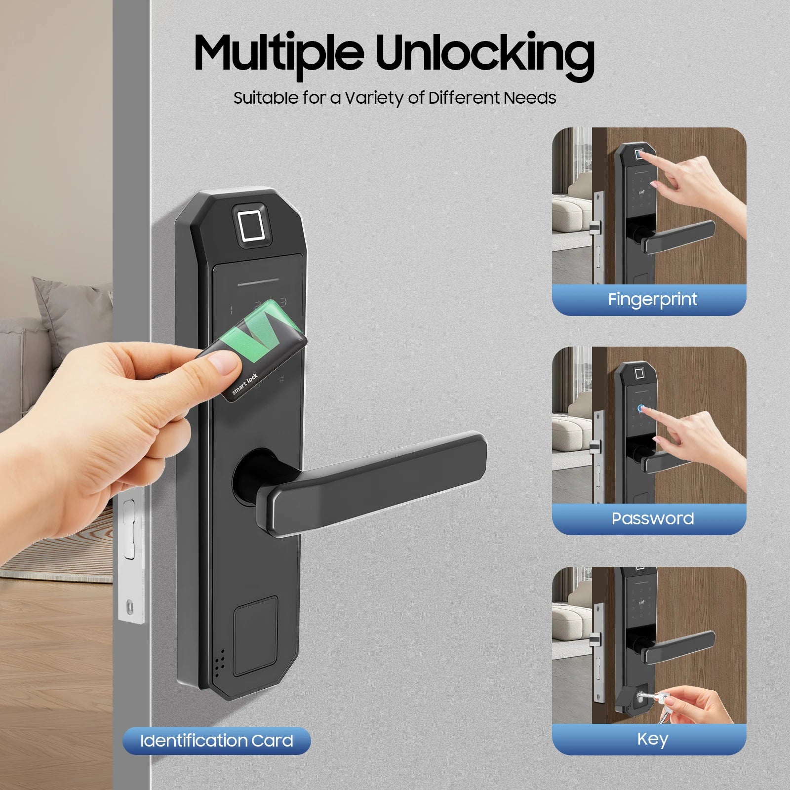 Smart Lock with Fingerprint Electronic Passcode for Front Door, Keyless Fingerprint Smart Door Lock with 4  AAA Dry Batteries