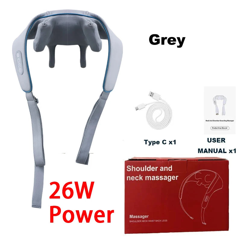 Shiatsu Neck and Shoulder Massager with Heat - Tidesmit Pro Series Relaxation Treatment GEN2-26W-Grey Tidesmit