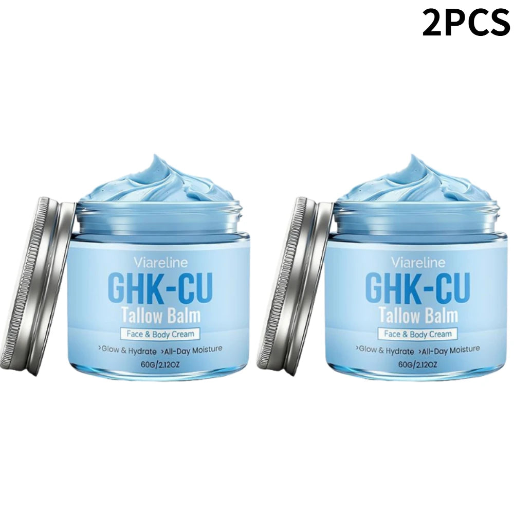 Natural GHK-CU Copper Peptide Tallow Balm Blue Cream - Brighten Hydrating Face & Body Moisturizer, for Dry Sensitive Mature Skin