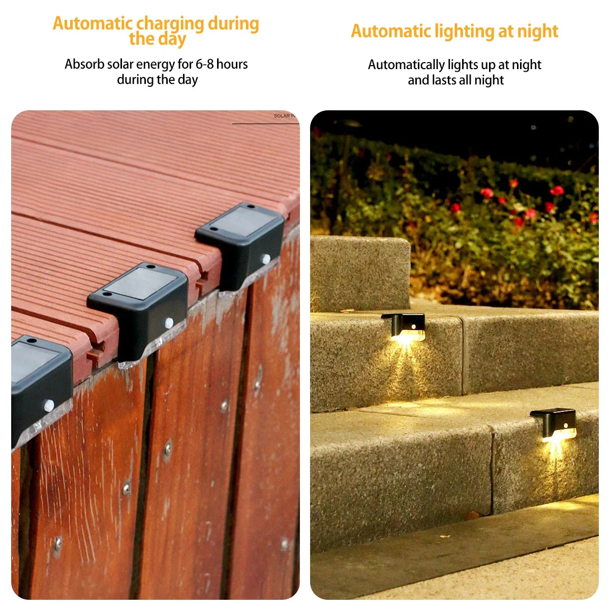 Warm White LED Solar Step Lamp Path Stair Outdoor Garden Lights Waterproof Balcony Light Decoration for Patio Stair Fence Light
