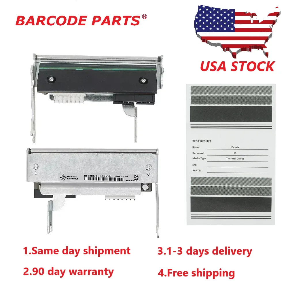 Thermal printhead for label printer, metal and black unit with connector pins
