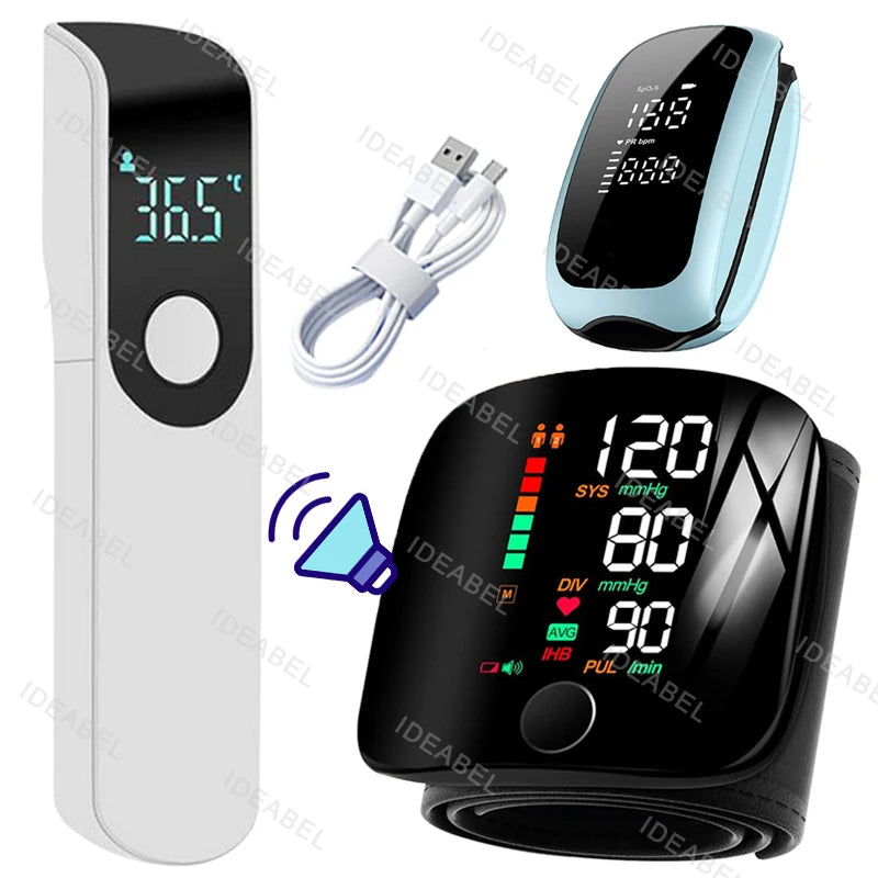 Smart LCD Rechargeable English Voice Wrist Blood Pressure Monitor Digital Automatic BP Tonometer Heart Rate Sphygmomanometer