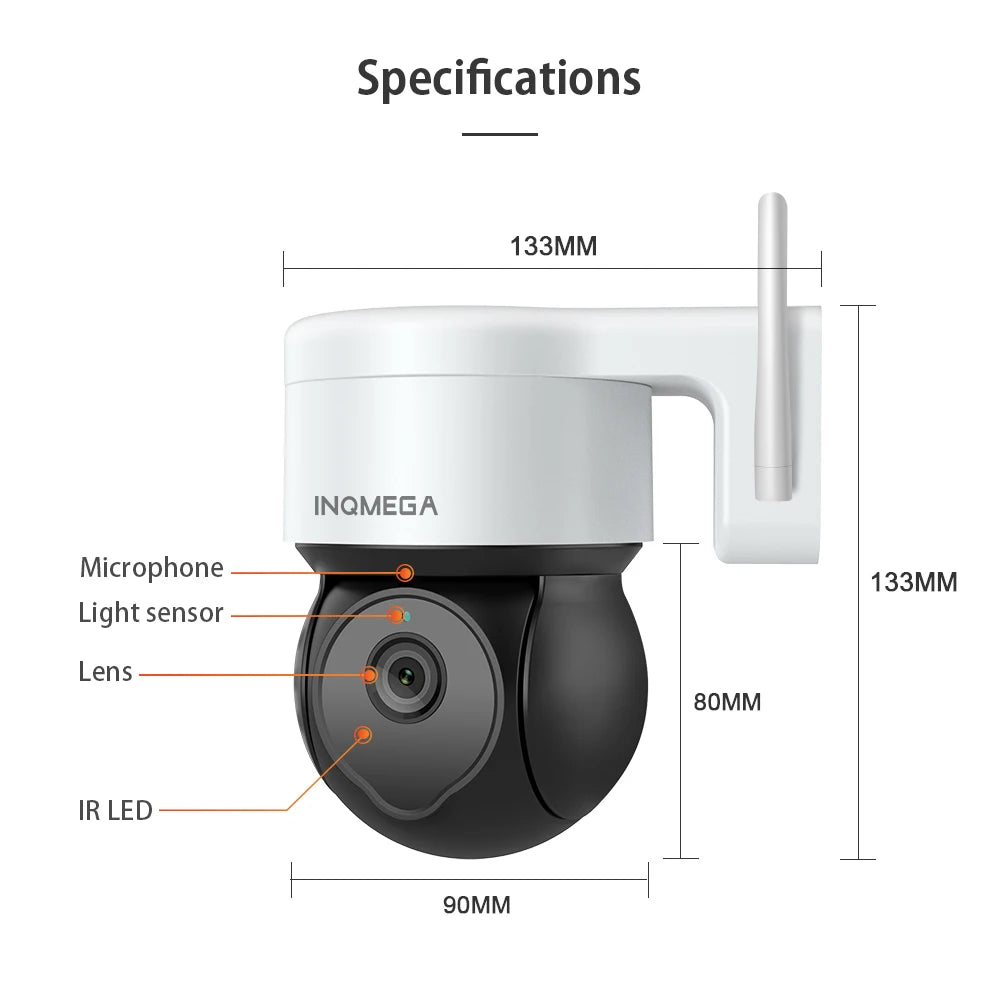 INQMEGA 5MP Tuya Outdoor PTZ Camera Ai Human Detect 1080P Security CCTV Camera Add Google Home And Alexa Wifi IP Camera