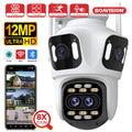 Wifi Camera Outdoor PTZ 4 Lens 4 Screen 8X Hybrid Zoom AI Auto Tracking Linkage Video Bluetooth Security Camera IP iCSee APP