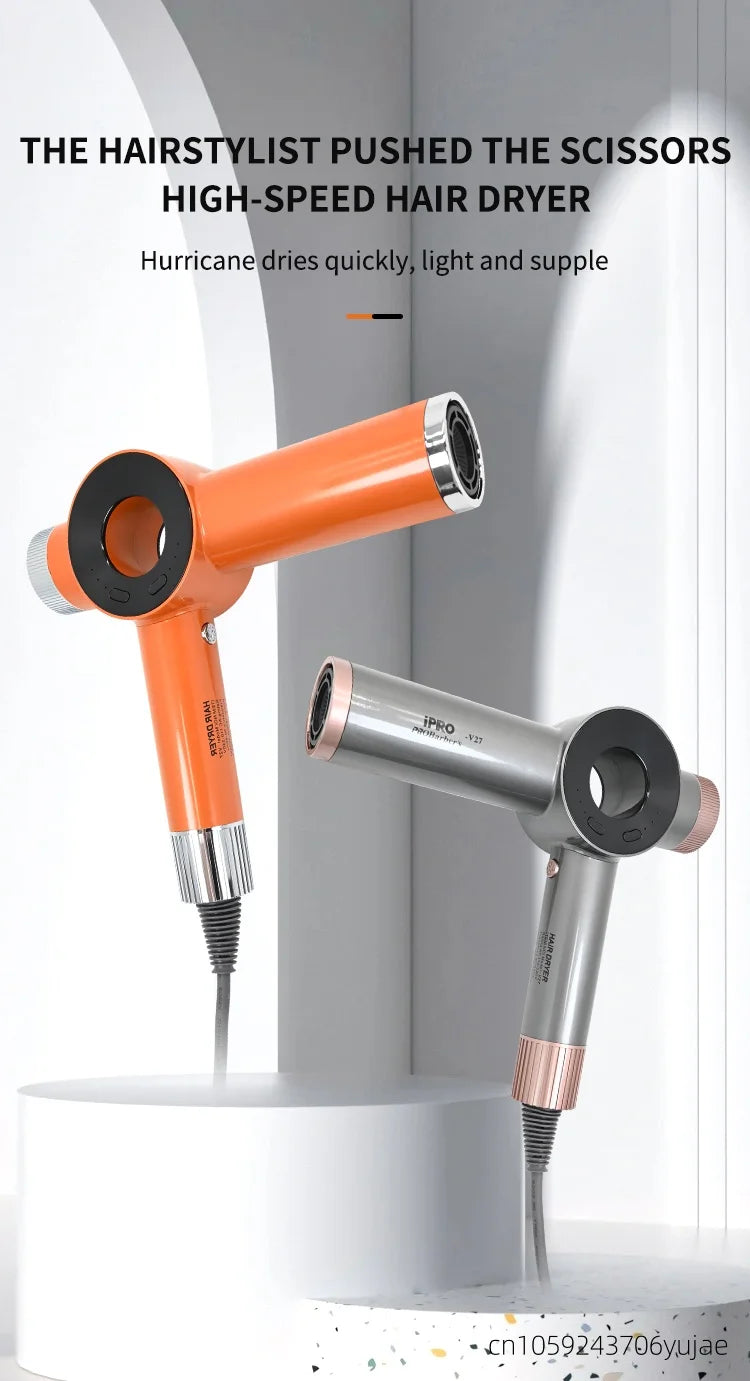 Orange and silver 120,000 RPM bladeless professional high-speed hair dryers for quick salon-quality drying.
