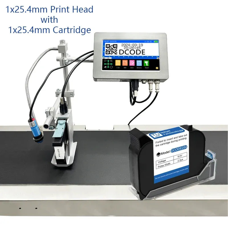 Thermal inkjet printer with 1x25.4mm print head and matching ink cartridge module