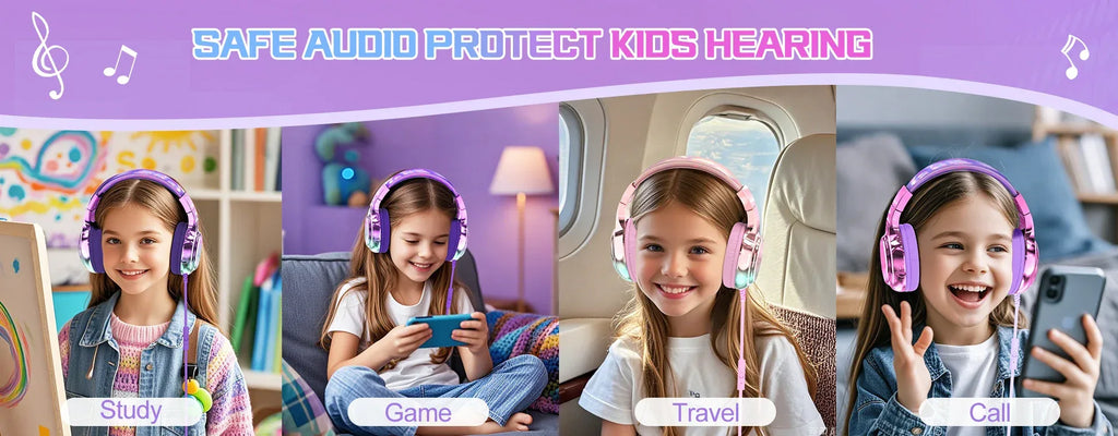 Kids Headphones Wired for School 85/94dB Volume Limiter Foldable Stereo Sound Headset with Mic for Kids Girls Learning Tablet PC Tidesmit