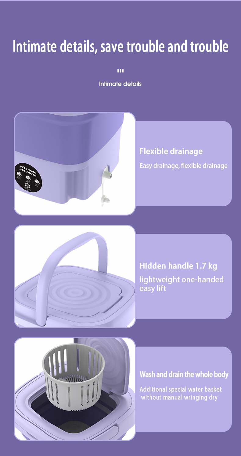 Tidesmit 8L foldable portable washing machine for socks and underwear featuring three wash modes and spin drying