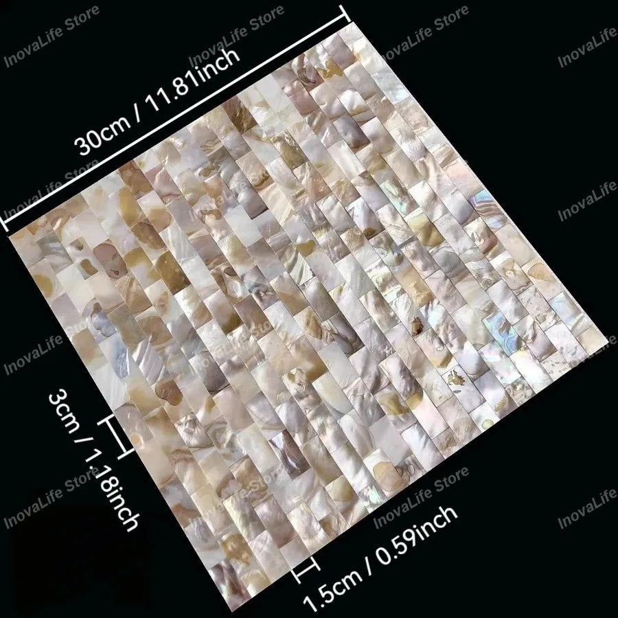 Mother of pearl mosaic tile sheet, iridescent cream and gold square tiles, 30x30 cm