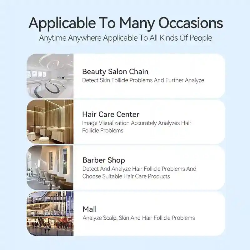 Digital HD skin and hair scalp analyzer for professional salon or home use to detect follicle and skin health issues.
