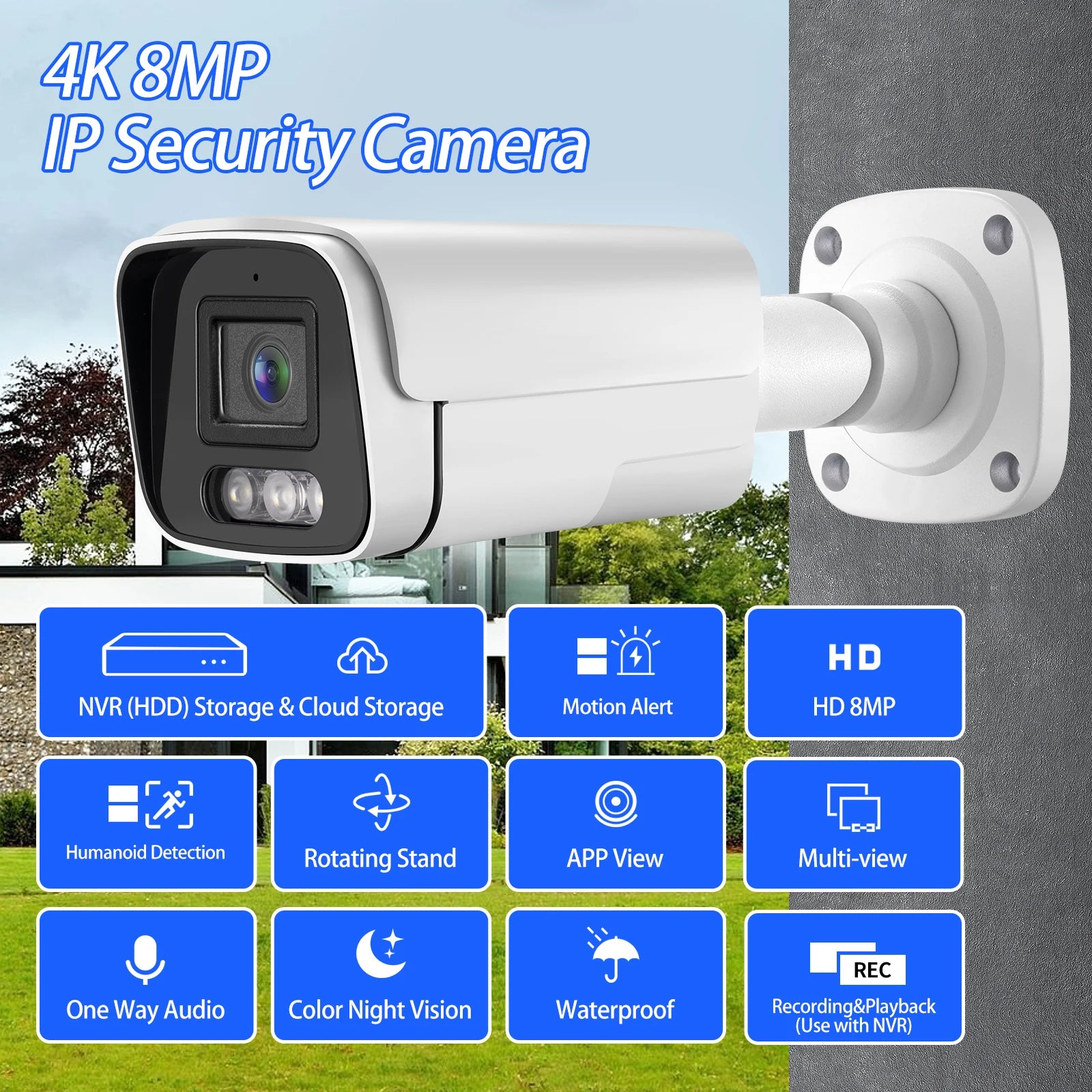 Gadinan Metal Outdoor POE Audio IP Camera Color Night Vision P2P AI Humanoid Alert CCTV Home Security Video Monitoring Linklemo