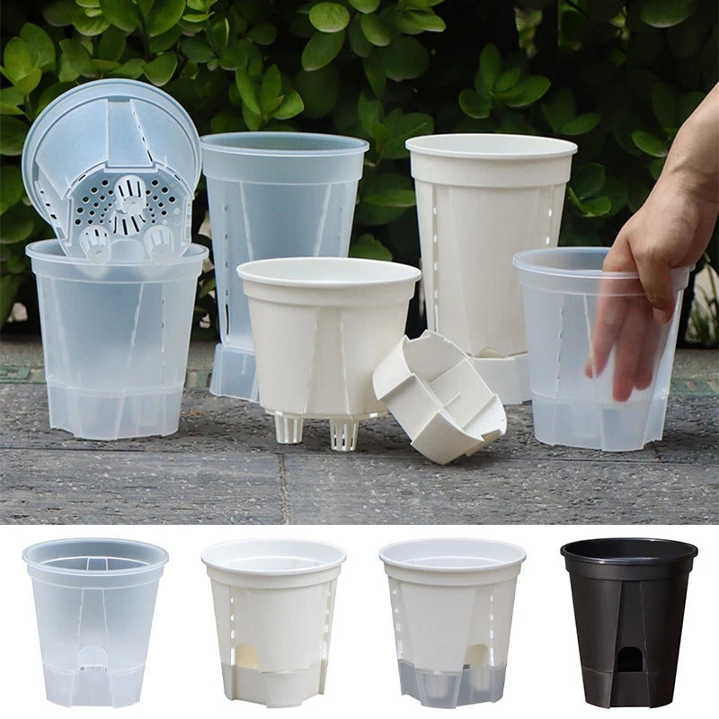 Self Watering Flowerpot Plastic Orchid Pot Double Layer Hydroponic Plant Pot Transparent Round Flower Pot Garden Supplies Decor