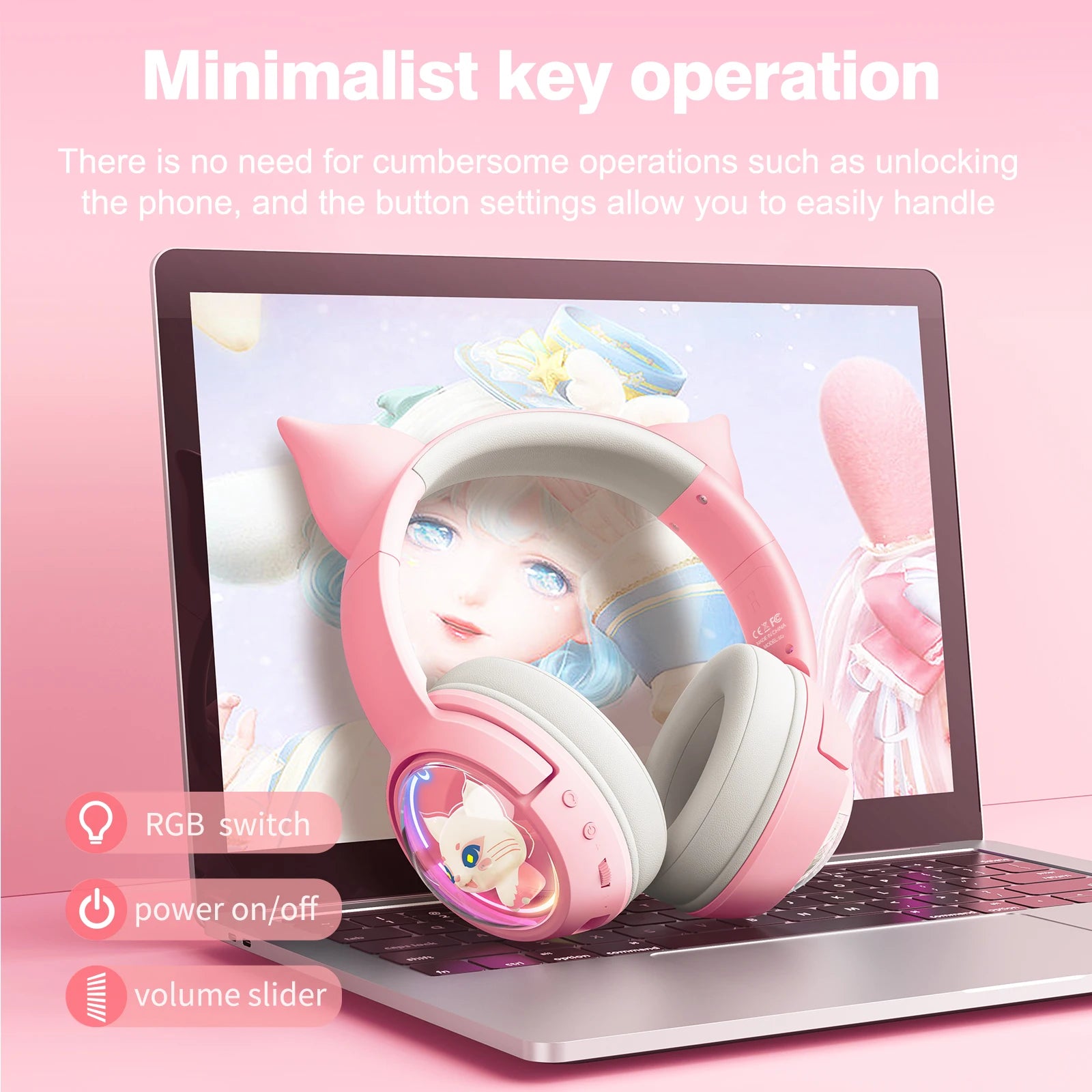 Wireless Cat Ear Gaming Headset | Low Latency Over-Ear Headphones Tidesmit
