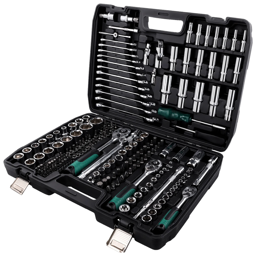 Podofo 216Pcs Socket Wrench Sets 1/4" 3/8" 1/2" Socket Wrench Sets with 24-Tooth Ratchet Wrench Ergonomic Ratchet Wrench Mechanic Tool Set For Automotive Motorcycle Repair & Home, Garage, Professional Automobile Maintenance