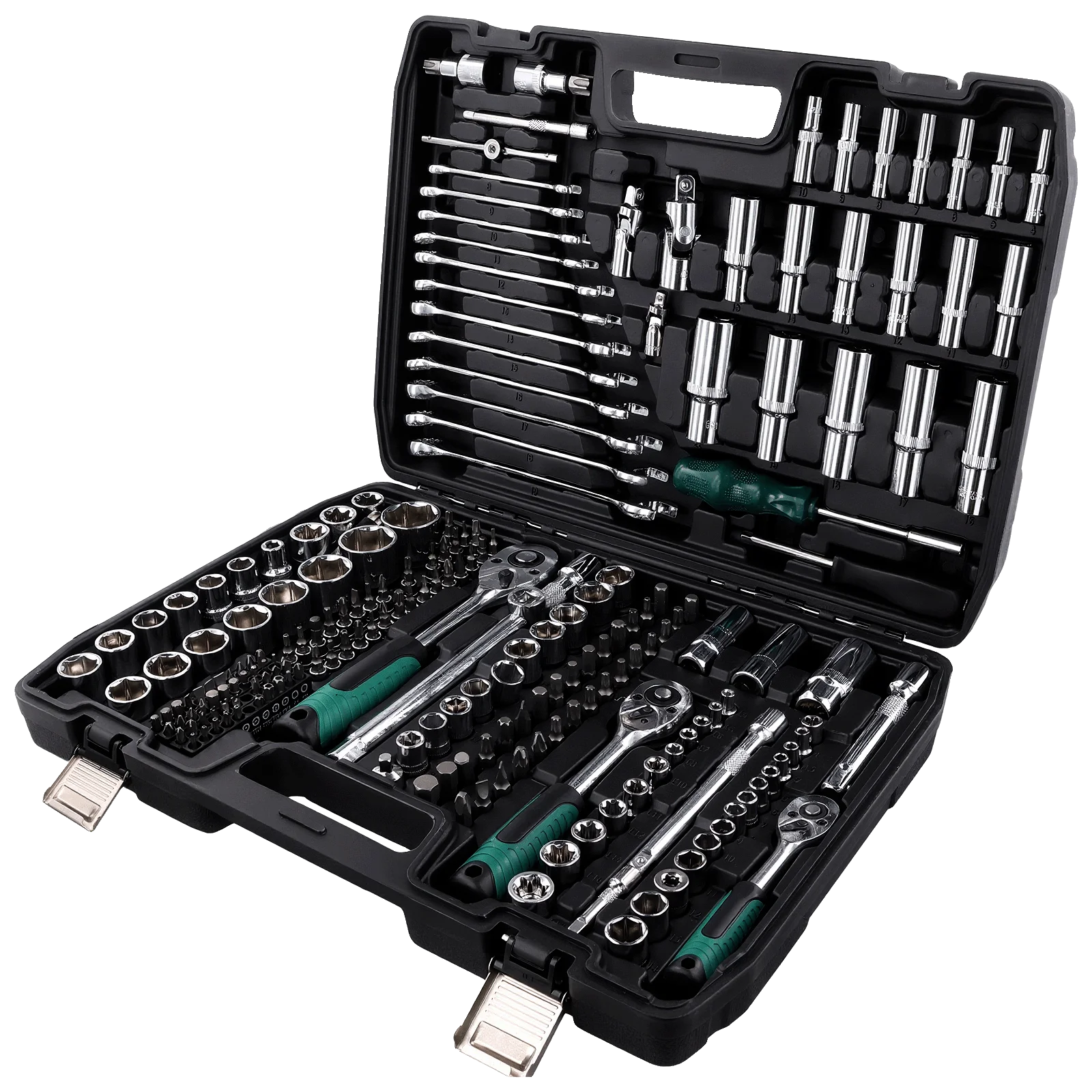 Podofo 216Pcs Socket Wrench Sets 1/4" 3/8" 1/2" Socket Wrench Sets with 24-Tooth Ratchet Wrench Ergonomic Ratchet Wrench Mechanic Tool Set For Automotive Motorcycle Repair & Home, Garage, Professional Automobile Maintenance