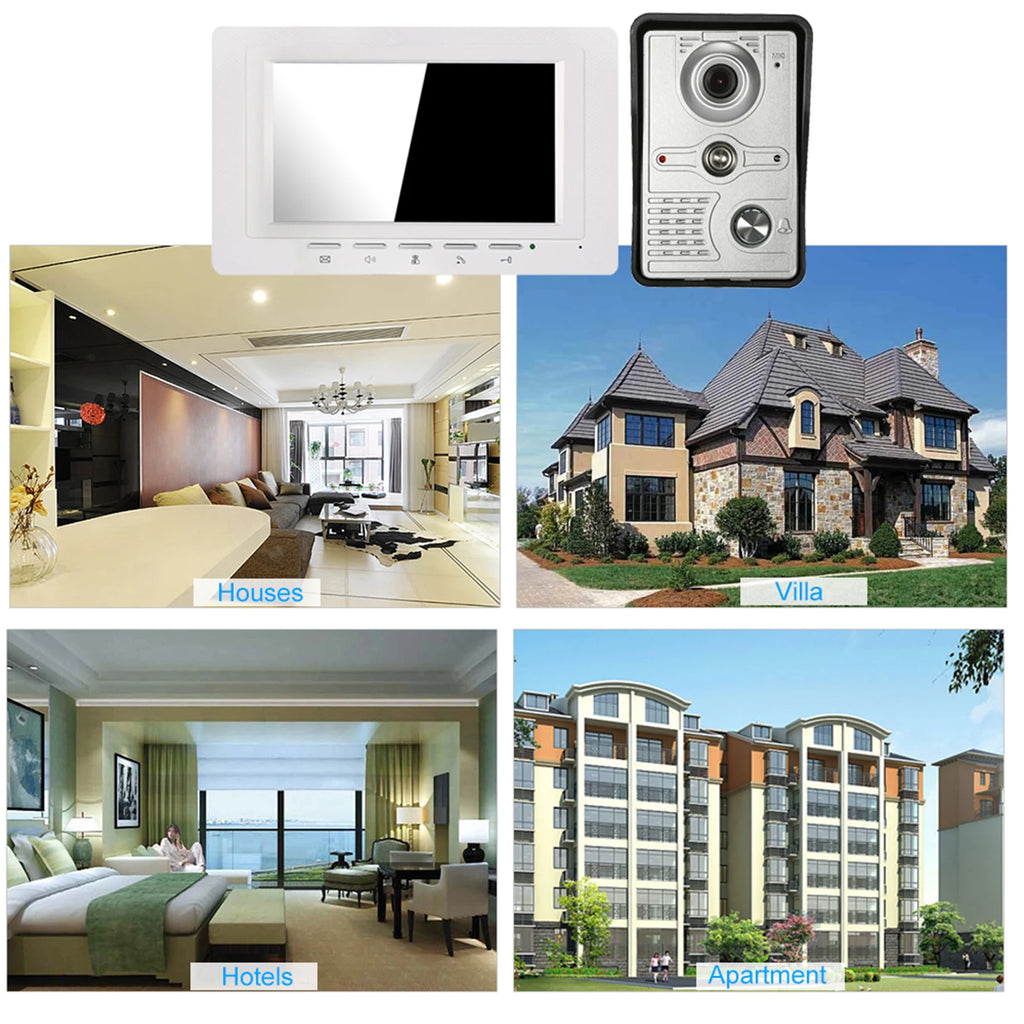 7 inch Wired Video Doorbell Indoor Monitor IR-CUT Outdoor Camera Visual Intercom Two-way Audio Remote Unlock Video Door Phone