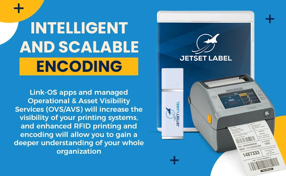 Desktop thermal barcode printer with front controls and label feed area