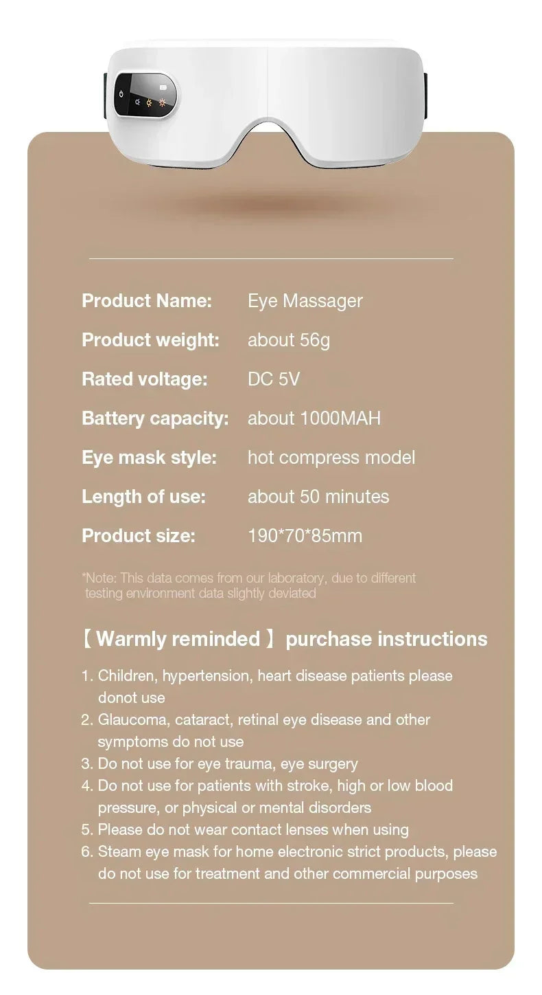 4D Eye Massager with Heat and Bluetooth - Portable Wellness Tool Relaxation Treatment Tidesmit