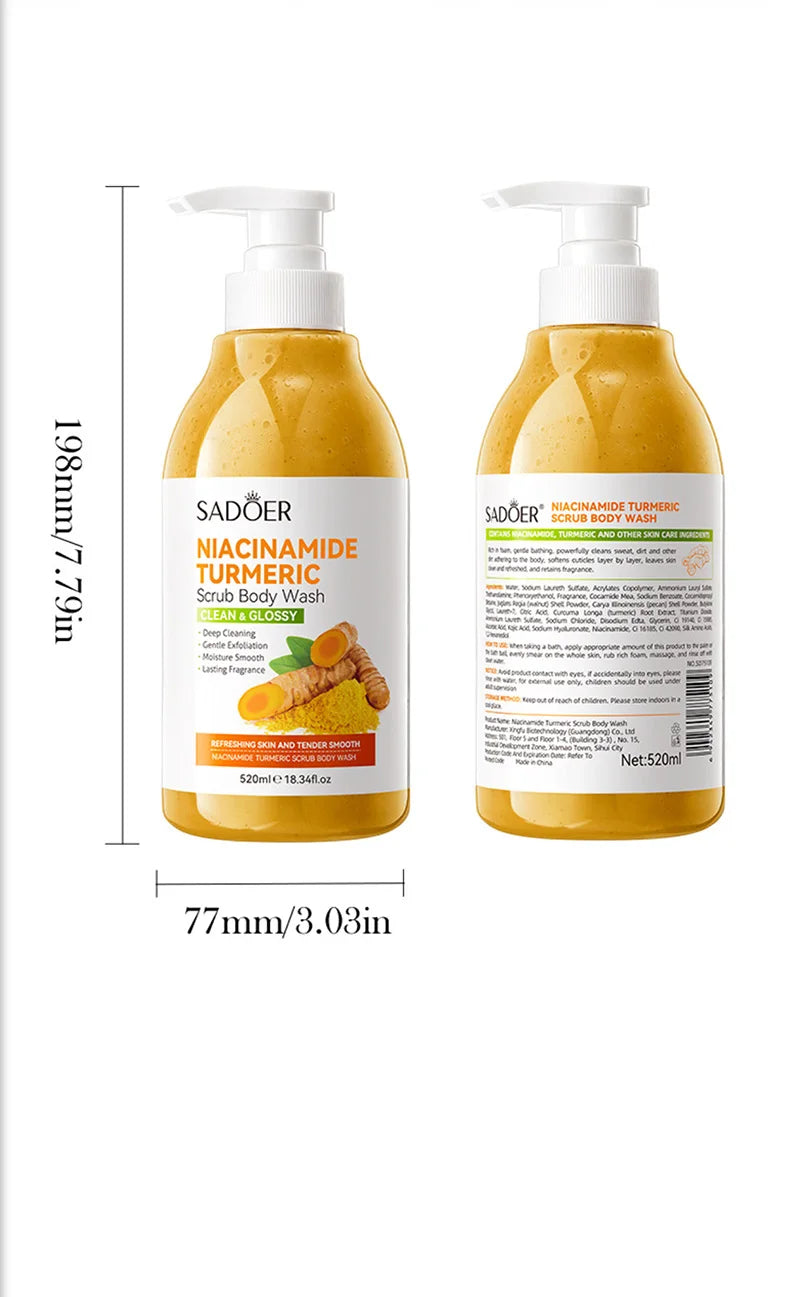 520ml Niacinamide Turmeric Scrub Body Wash:Brighten skin, Moisturizes, And Smooths Skin; Deeply Cleanses Body Wash.