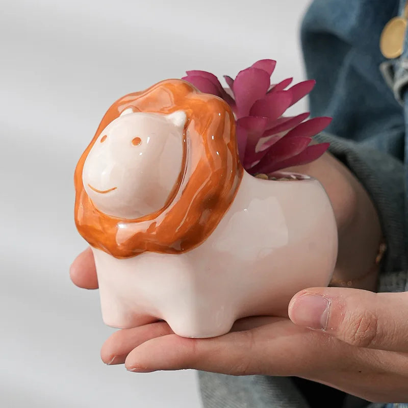 Animal Shape Ceramic Cartoon Flower Pot Simple Adorable Succulent Plant Pot Creative Home Gardening Pot and Plant Container