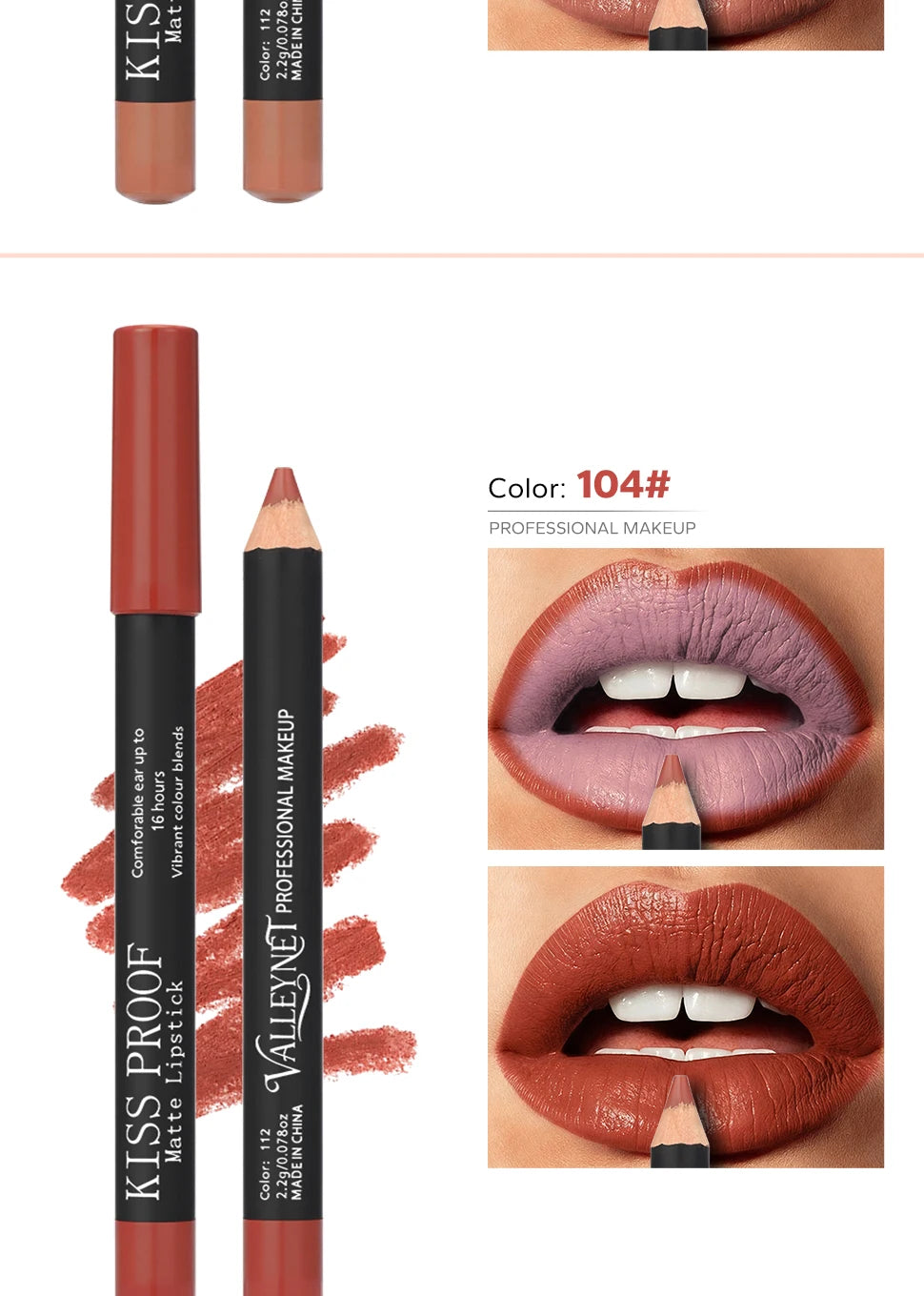 4pc waterproof velvet matte lipstick set in nude brown shades. Long-lasting, creamy wooden pencil lip makeup.