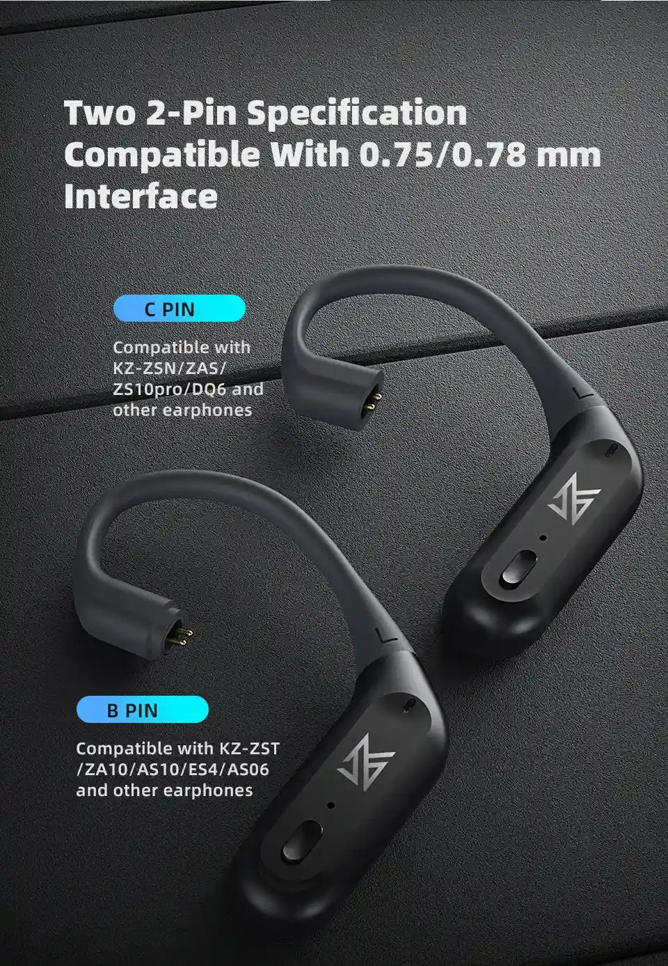 Wireless Bluetooth Earphone Adapter for KZ C Pin | Tidesmit AZ09 Pro Tidesmit