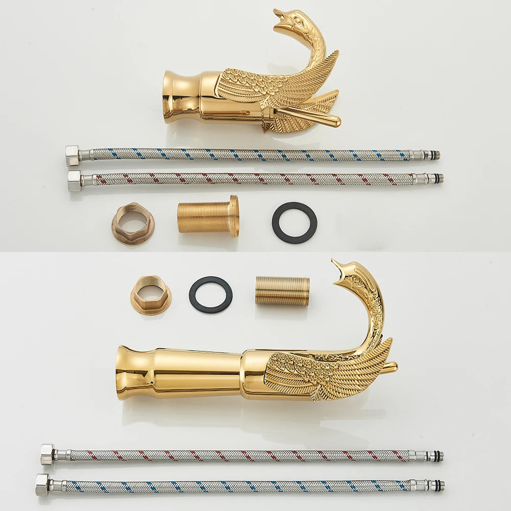 Gold Swan Bathroom Basin Faucet Deck Mounted Mixer Taps Hot and Cold Water Basinwash Sink Mixers Brass Tap
