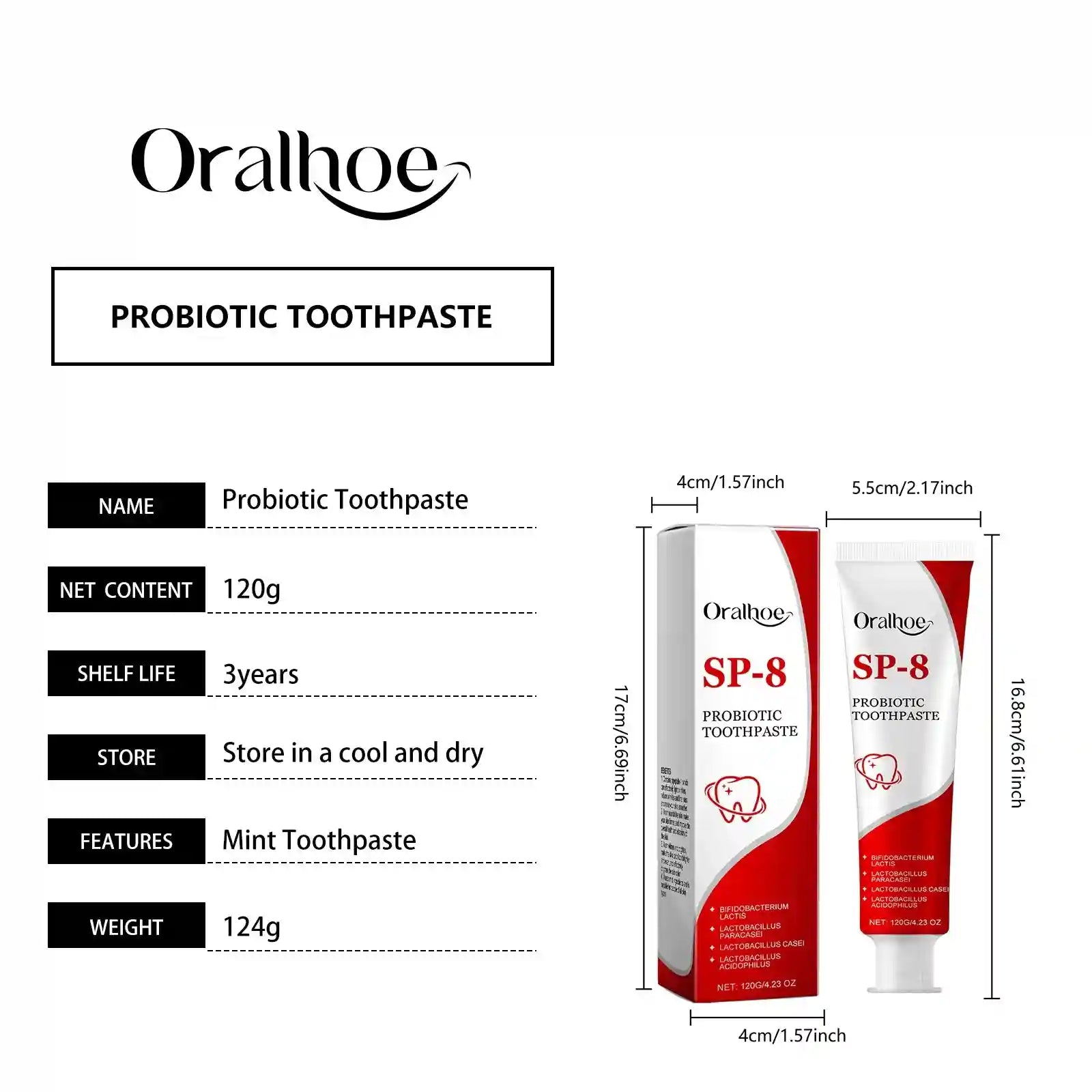 Tidesmit SP-8 probiotic whitening toothpaste for deep cleaning, plaque removal, and fresh mint breath.