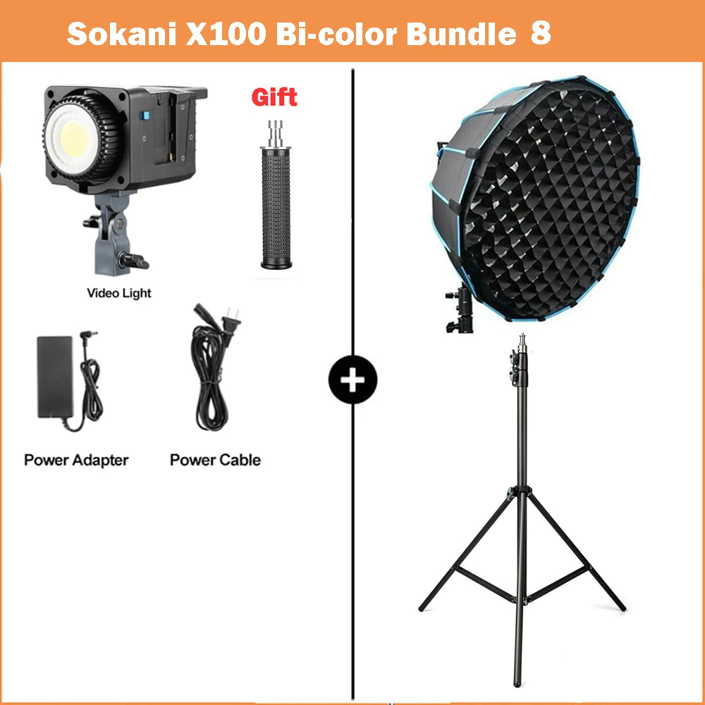 100W Bi-Color LED Video Light with Bowens Mount - Tidesmit Professional X100 Bicolor Kit 8 Tidesmit