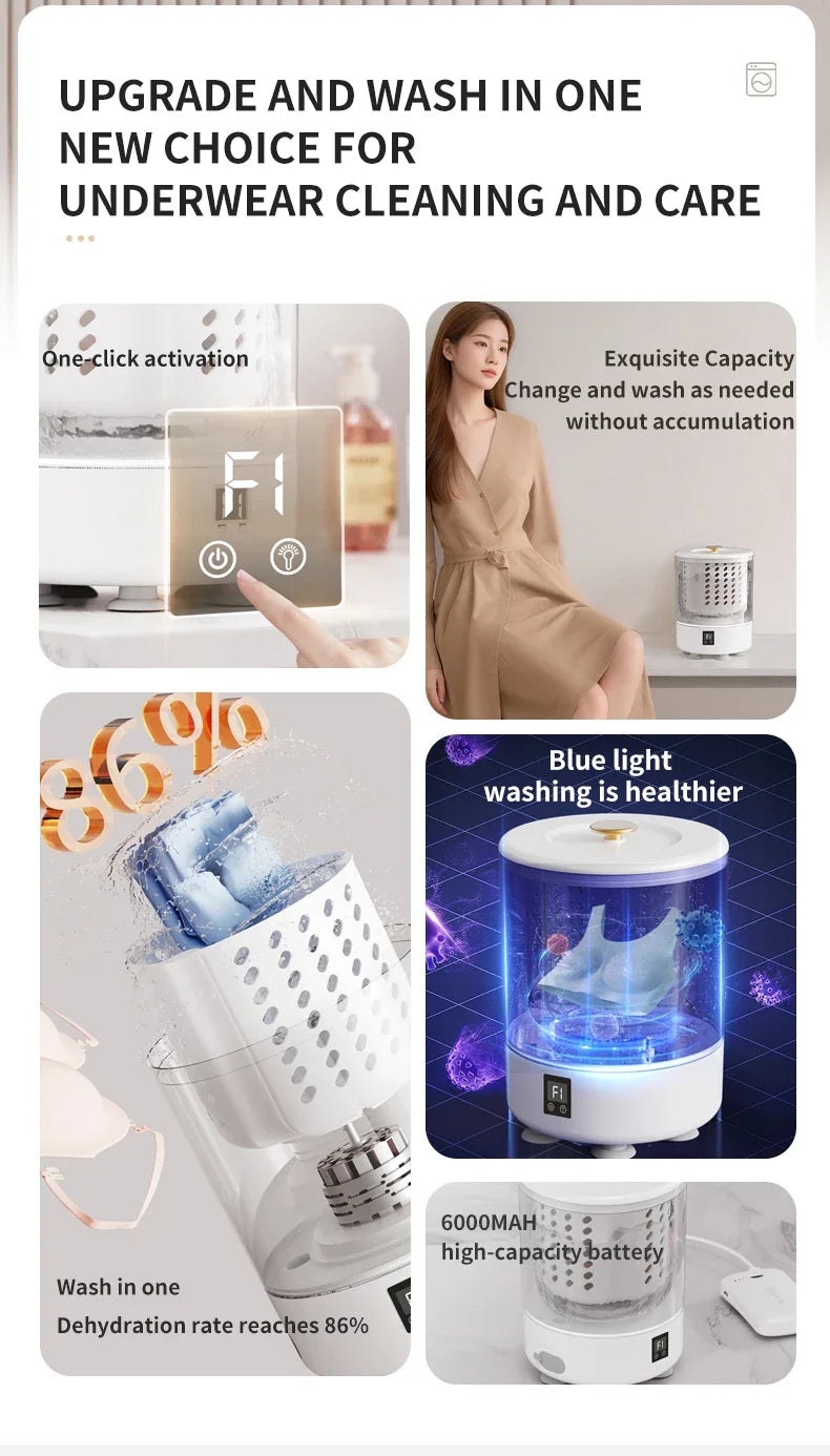Tidesmit 3L mini portable washing machine with built-in spin dryer for underwear and socks, compact laundry washer.