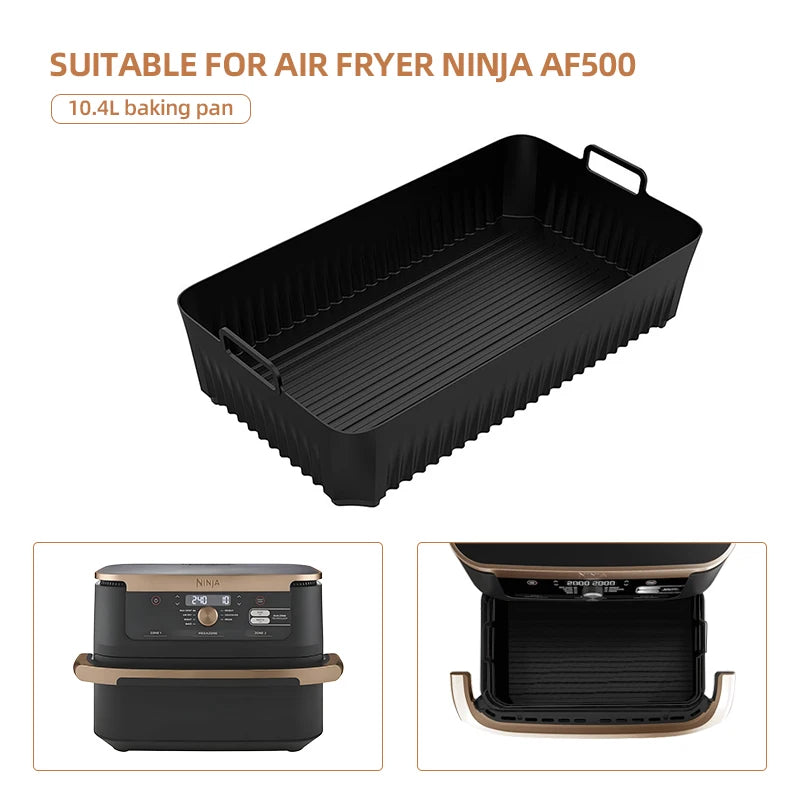 Reusable Silicone Air Fryer Basket Liner Fit Ninja AF500 Non-Stick Heatproof Easy Clean BPA-Free Kitchen Cooking Accessory