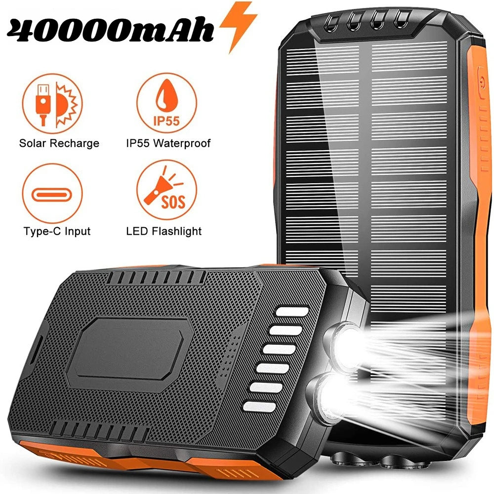 40000mAh Solar Power Bank with 4 Built-in Cables - PD 20W Fast Charger Tidesmit