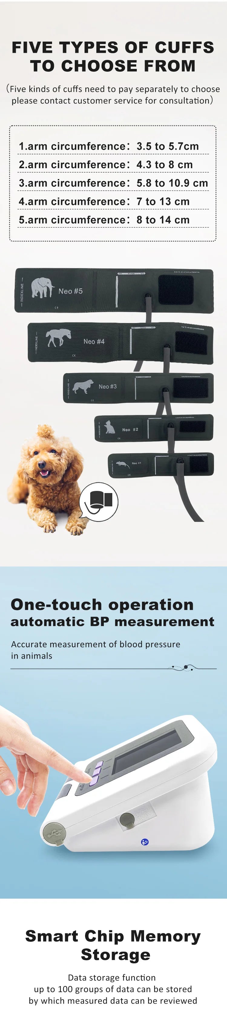 CONTEC08A Vet Use Electronic Sphygmomanometer Digital Blood Pressure Veterinary Vet Use Monitor Pets Dog Cat Horse Etc